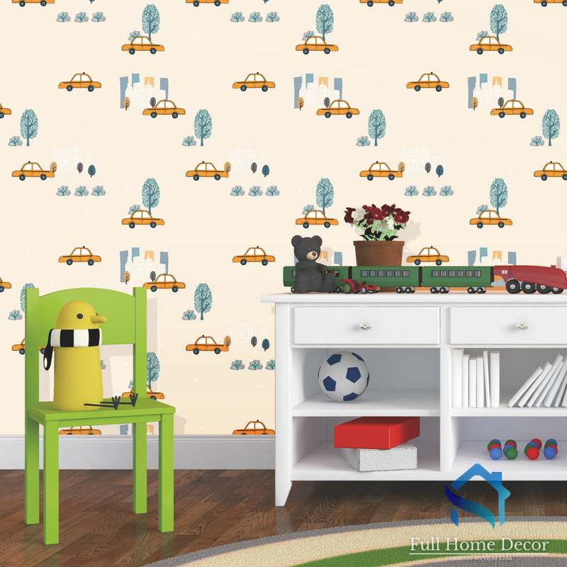 papel de parede infantil carrinhos vinilico 53cm x 10mts - FE4008 - Full Home