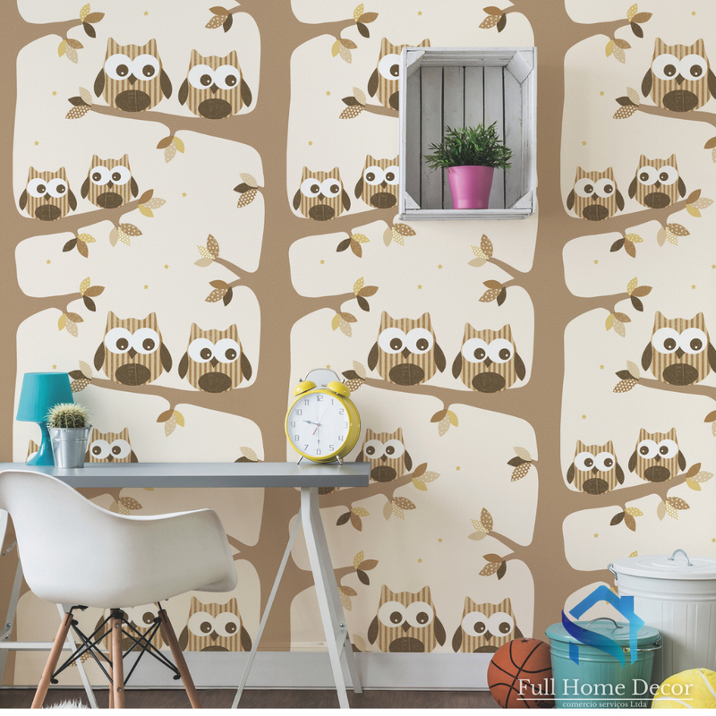 papel de parede infantil coruja vinilico 53cm x 10mts - FE4044 - Full Home